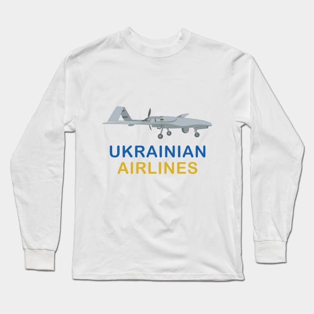 Bayraktar TB2 Airplane Turkish Drone with Ukrainian Flag Long Sleeve T-Shirt by Ukraine Prints